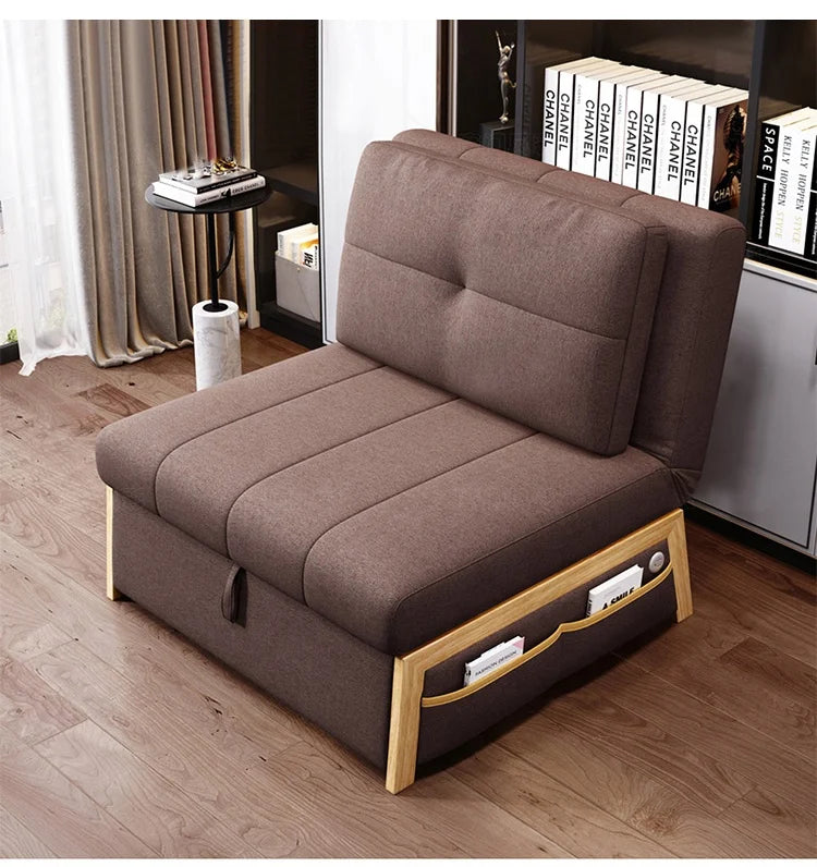 Sofá Cama Individual Plegable con USB - Madera Maciza y Esponja de Alta Resiliencia