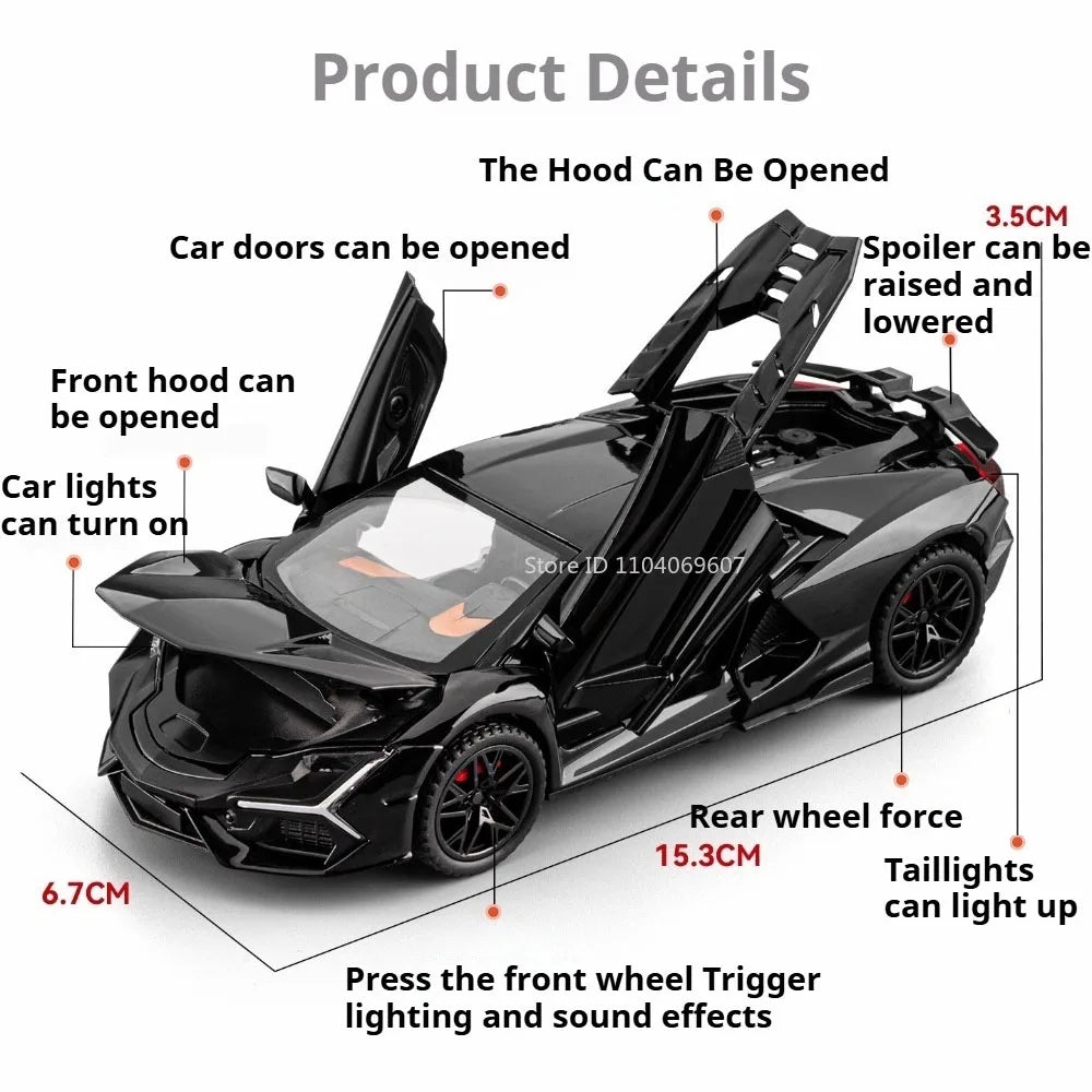 Modelo Auto Lamborghini Revuelto V12 GT 1:32 Aleación Diecast - Puertas Abren, Luz, Sonido y Pull Back