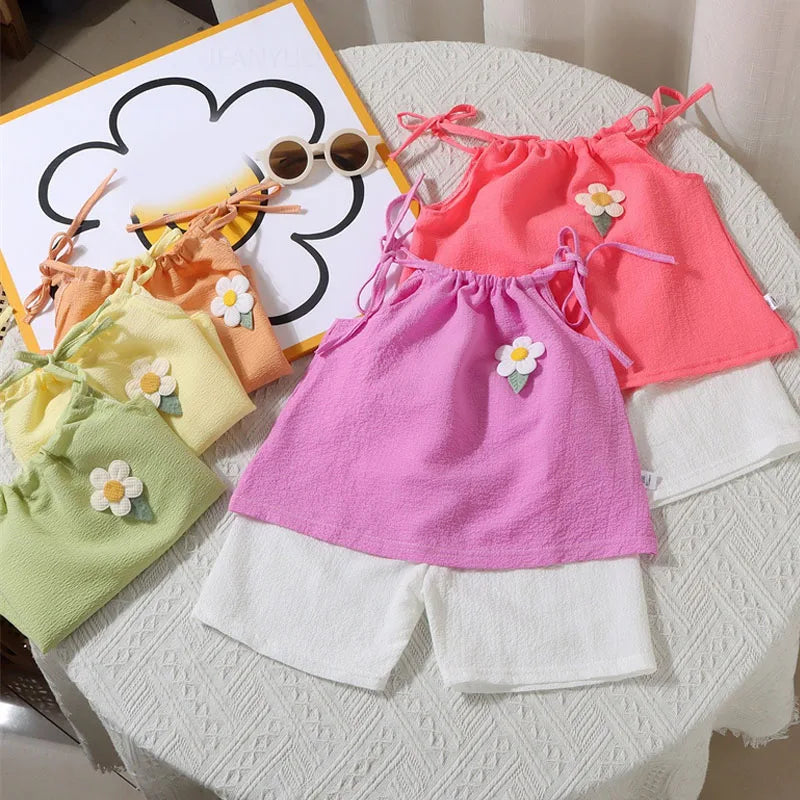 Girls Korean-Style Floral Vest & Shorts Set, 4–6Y