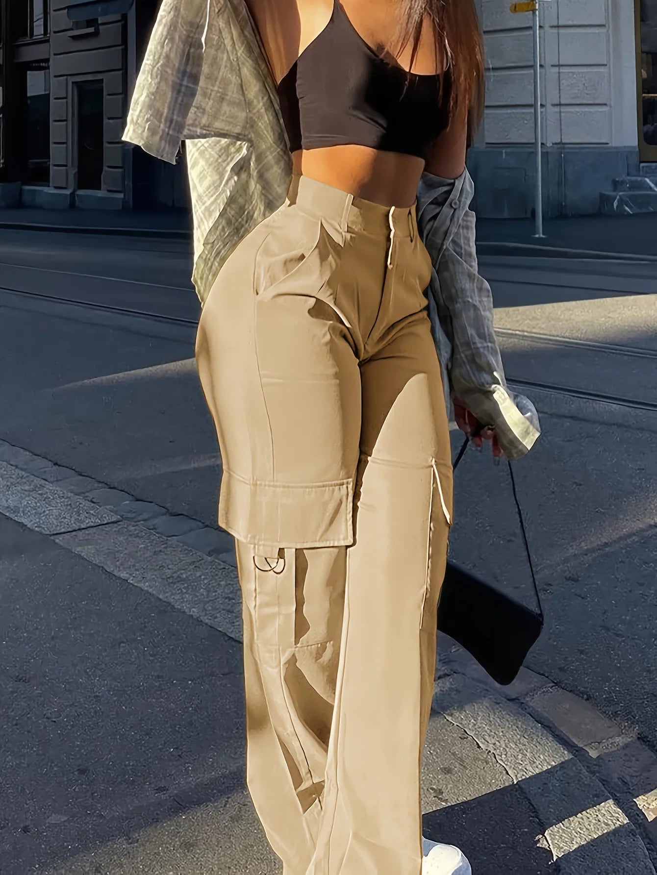 Women's Cargo Pants Flap Pockets Wide-leg Overalls Suitable For Daily Casual Street Wear In All Season
