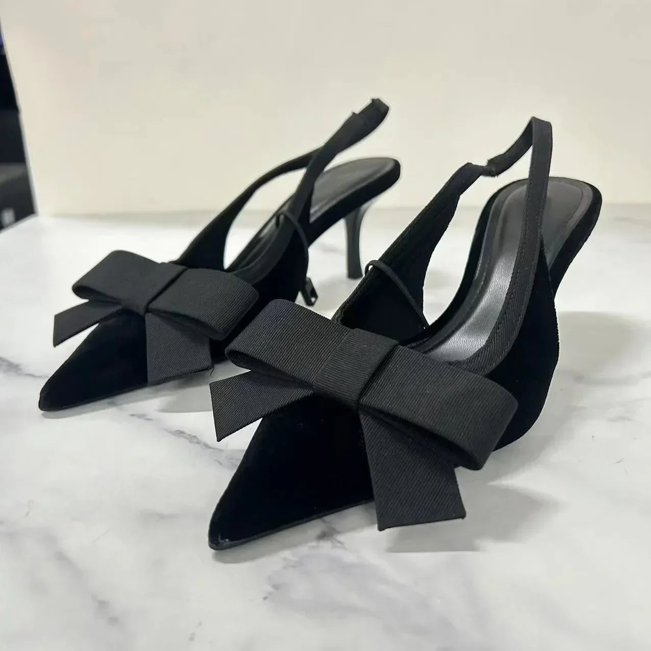 NEW Butterfly-knot Pointed Toe Brand Mules Pumps Women Fashion Elegant Slingbacks Dress Shoes Design Thin Heels Sandals Women