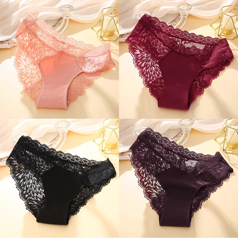 Set 4 Panties Sexy de Encaje con Transparencias - Lencería Elegante