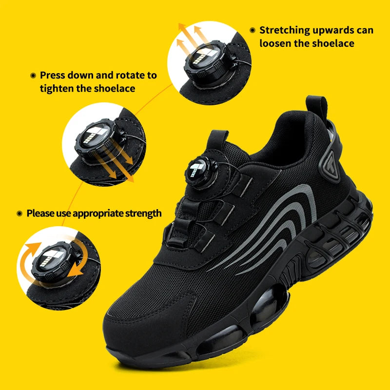 Men's Rotary Dial Safety Shoes - Steel Toe Work Sneakers with Quick-Lace System