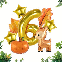 8Pcs Autumn Forest Animals Kids Birthday Party Decoration Fawn Maple Foil Balloon With 1-9 Number Balloon Thanksgiving Deco Gift
