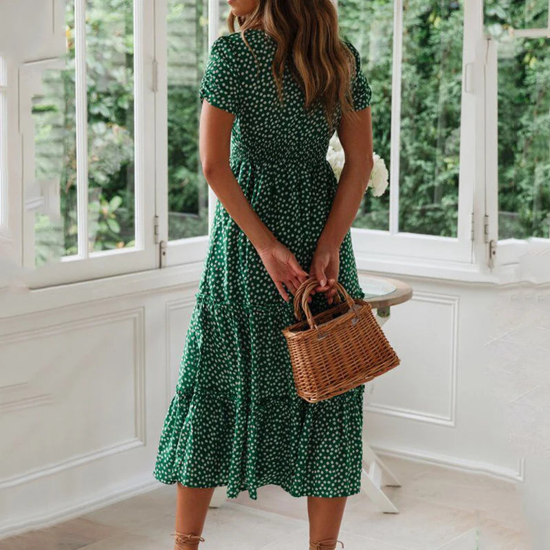 Vintage Dot Print Spaghetti Strap Midi Dress | Slim Empire Waist Women's Summer Beach Dress