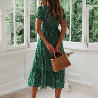 Vintage Dot Print Spaghetti Strap Midi Dress | Slim Empire Waist Women's Summer Beach Dress