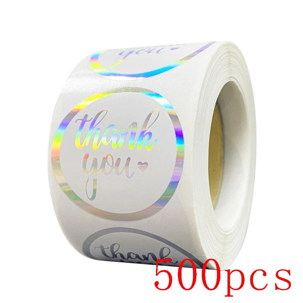 50-500pcs Rainbow Laser Thank You Stickers 1 Inch White Thank You Small Business Sticker For Crafts Gift Packaging