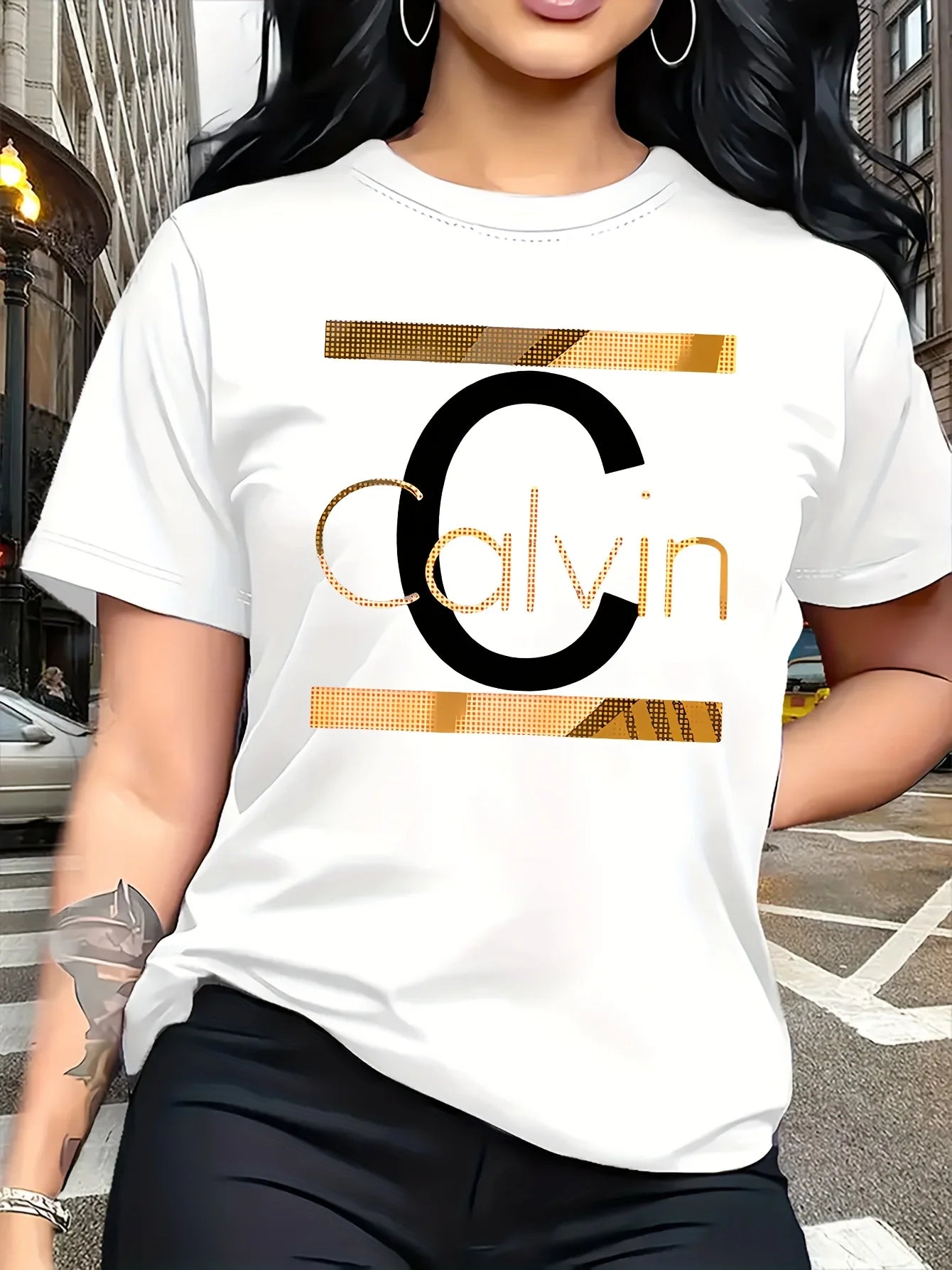 Letter Print Round Neck Short Sleeve T-Shirt – Minimalist Casual Women's Top
