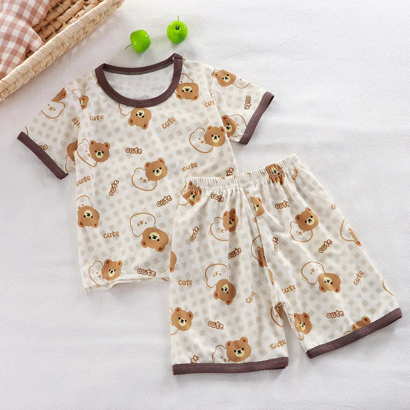 Kids Summer Animal Pajama Set - Short Sleeve Cartoon Sleepwear