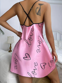Camisón de Satén con Corazones para San Valentín - Lencería Sexy Espalda Descubierta para Mujer
