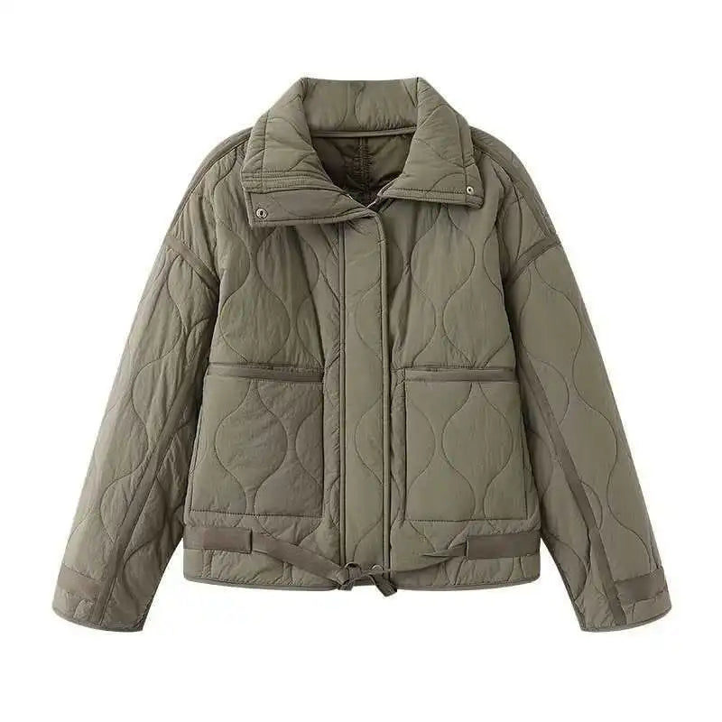 Chaqueta Casual Mujer - Algodón Color Sólido con Cierre Manga Larga