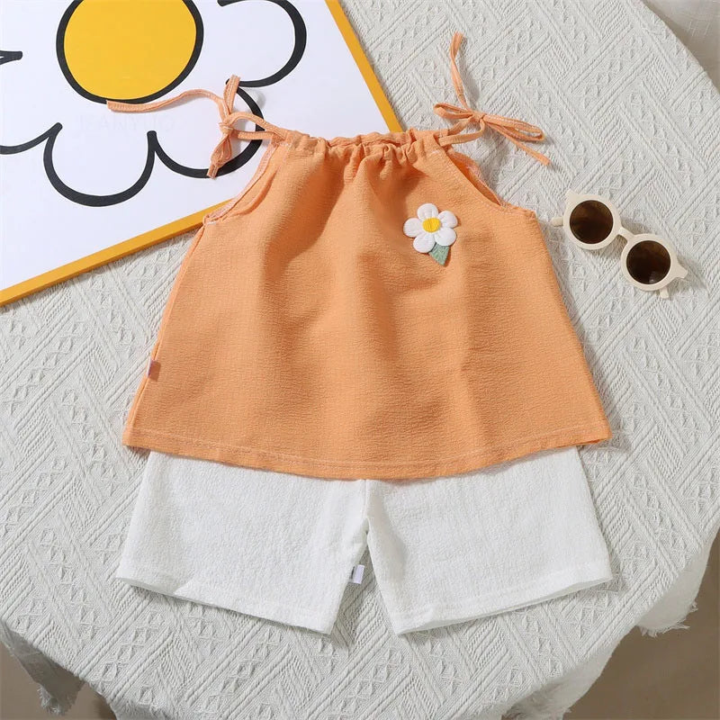 Girls Korean-Style Floral Vest & Shorts Set, 4–6Y