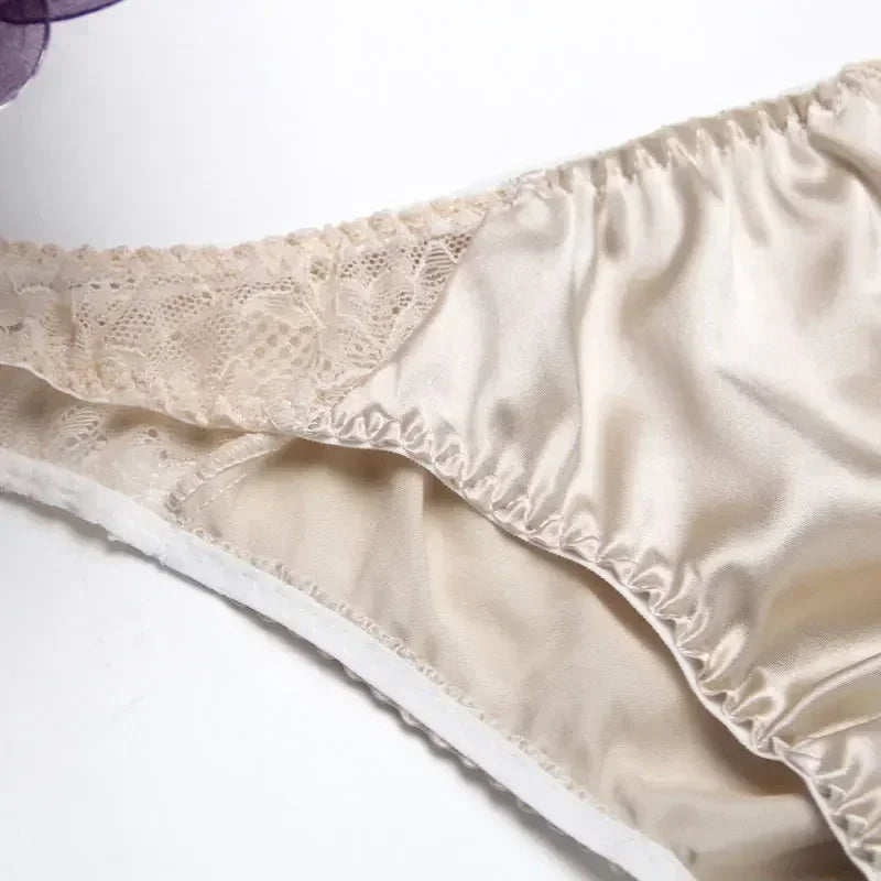 100% Mulberry Silk Panties – Lace G-String Underwear for Women | Breathable & Antibacterial (M–XXL)
