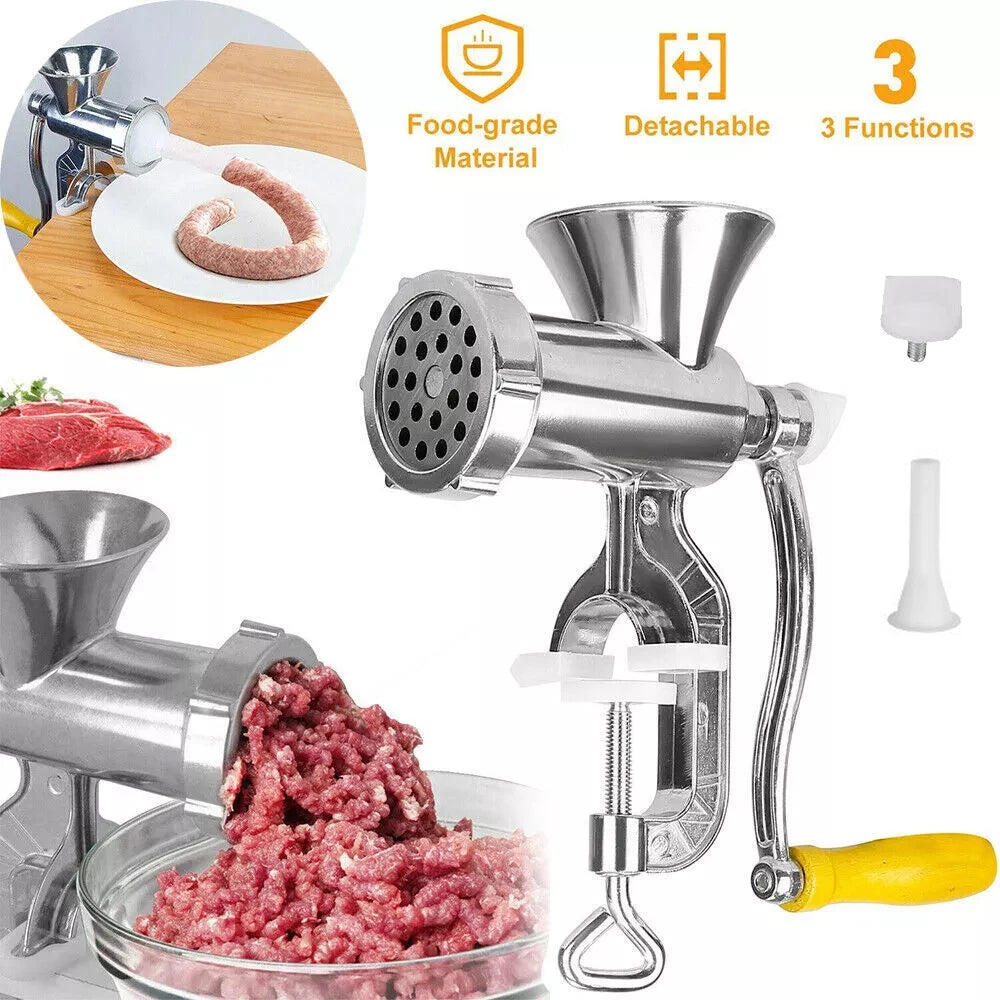 Manual Meat Grinder Silver Aluminum Alloy Powerful Meat Grinder Home Sausage Kitchen Appliances Chop Pepper Supplies Meat Mincer