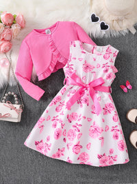 Girls Pink Floral 2-Piece Dress Set | Cute Vest & Skirt Outfit for Ages 4-8