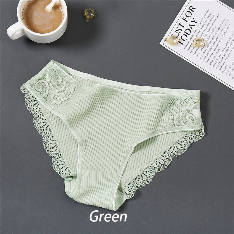 Panties de Algodón con Encaje Floral FINETOO - Lencería Sexy Mujer M-XXL