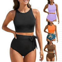 Women's High Waist Bandeau Bikini Set | Solid Color Sporty Swimwear | 2-Piece