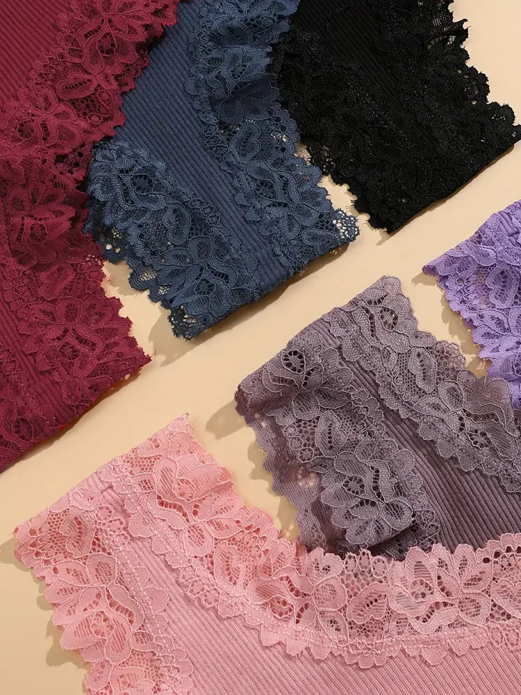 Set de 5 Panties de Algodón con Encaje - Ropa Interior Femenina