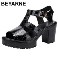 BEYARNE Patent Leather Block Heel Platform Sandals – Buckle Strap, High Heel | Women’s Sizes 3.5–15