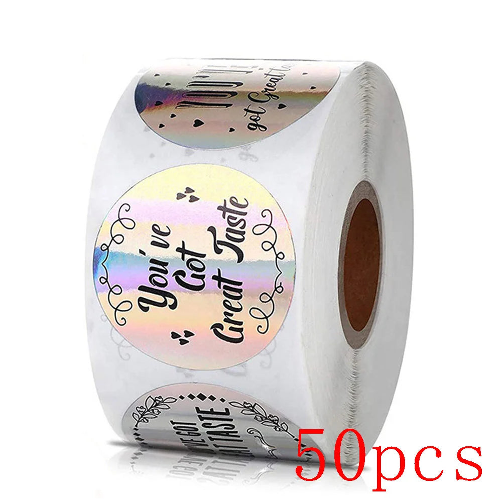 50-500pcs Rainbow Laser Thank You Stickers 1 Inch White Thank You Small Business Sticker For Crafts Gift Packaging