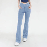 Women's High-Waist Flare Yoga Pants - 4-Way Stretch Denim