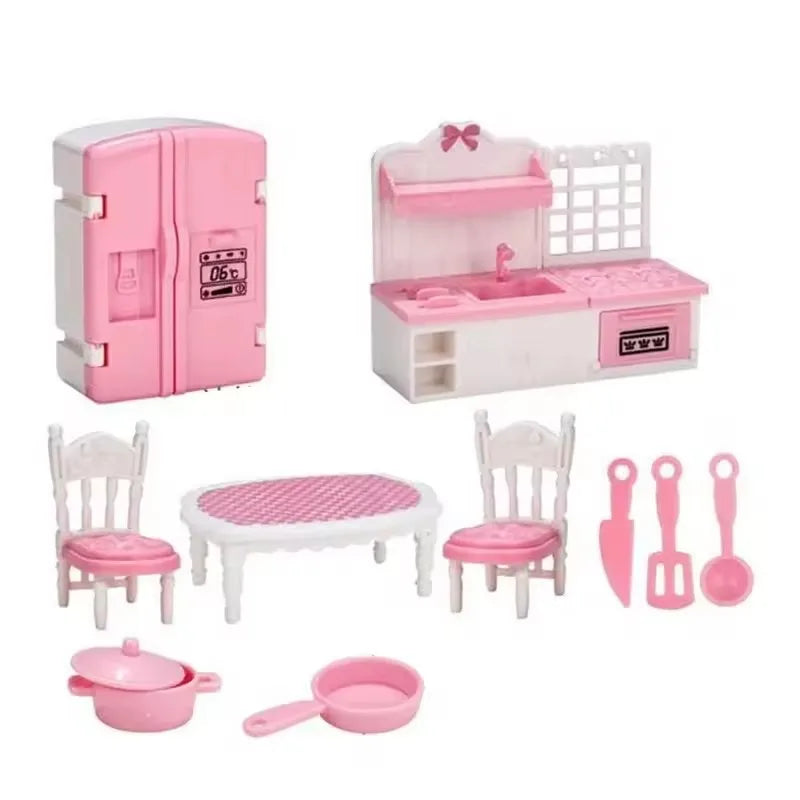 Dollhouse Miniature Furniture Set – 1:12 Scale Bedroom, Kitchen, Bathroom & Living Room