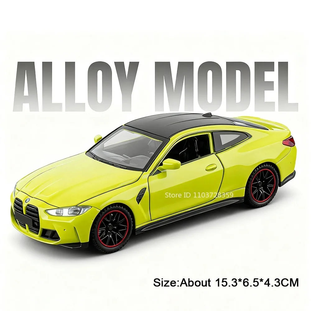 Modelo Auto BMW M8/M4 1:32 Aleación Diecast - Puertas Abren, Luz, Sonido y Pull Back Regalo Niños