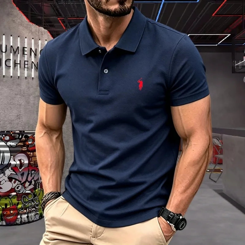 Men's Premium 100% Cotton Polo Shirt — Pony Embroidery, Anti-Wrinkle, Golf & Casual