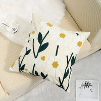 Floral Embroidered Cotton Pillow Cover - Rustic Decorative Cushion Case