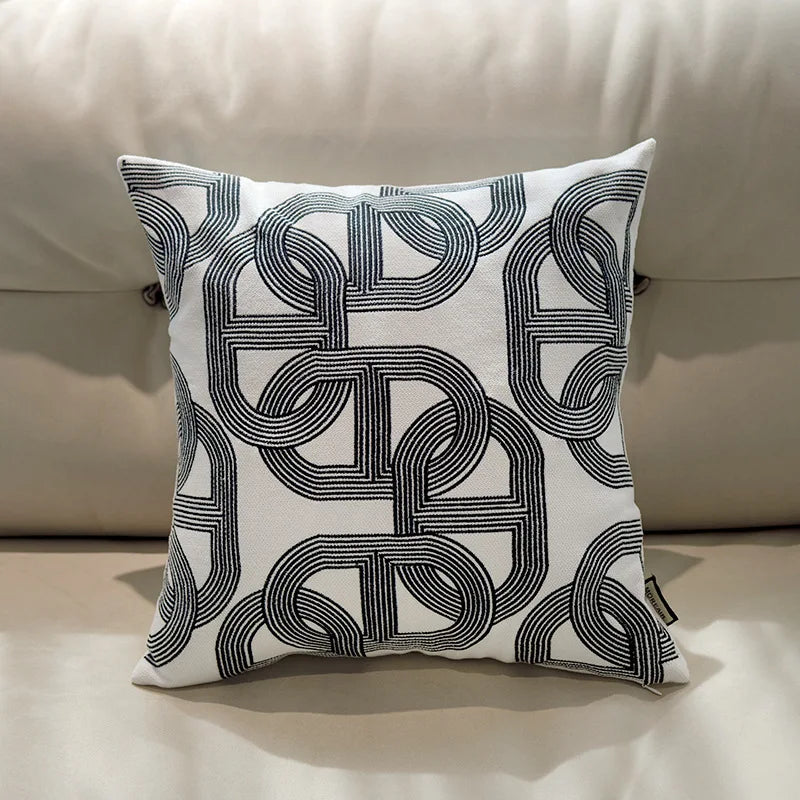 Retro Horse Jacquard Cushion Cover Set of 2 | Black White & Brown Sofa Pillow Cases