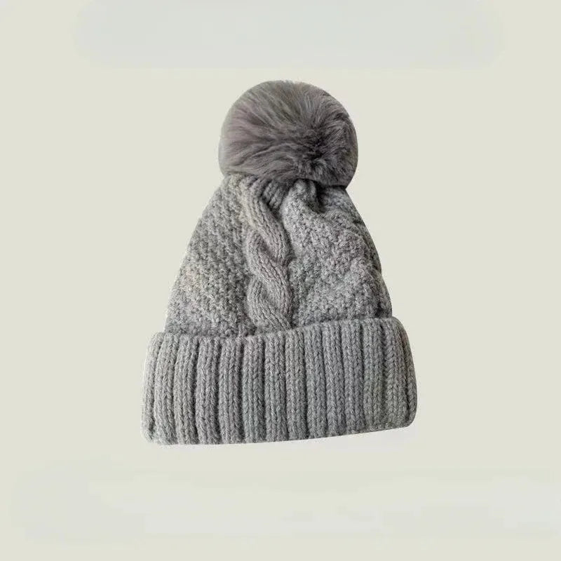 Gorro Invierno Mujer Pompón Piel - Tejido Twist Plush Beanie Ski Snow Cálido