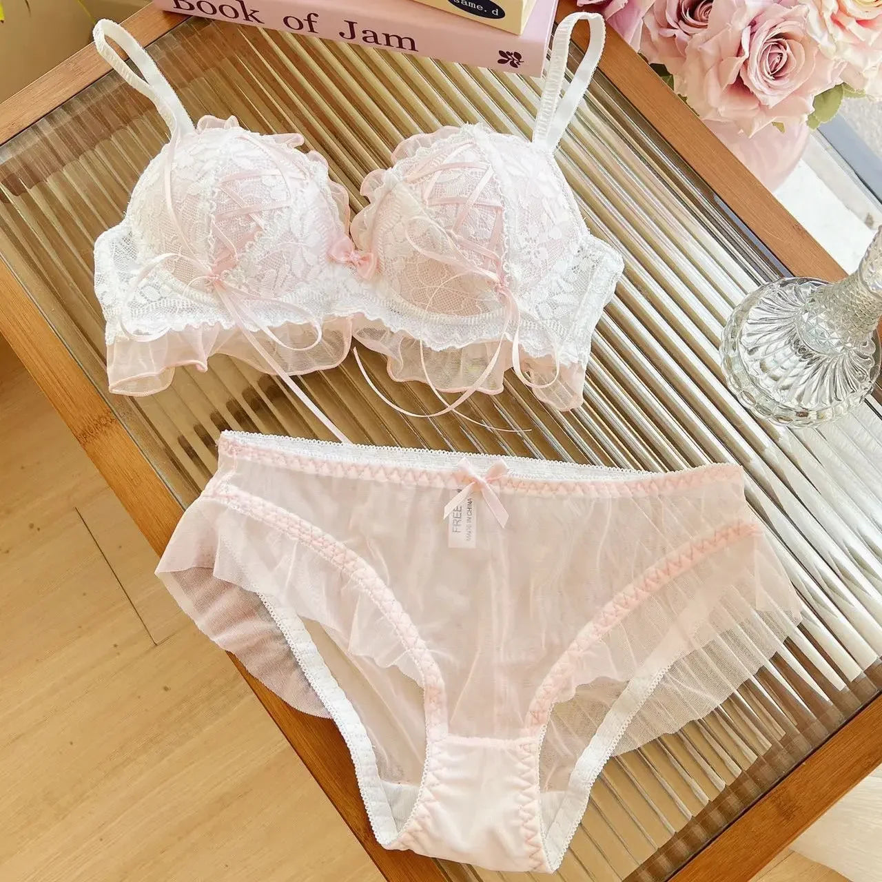 Sostén Push Up Estilo Lolita Japonés con Encaje - Bra Princesa para Mujer Copa AB