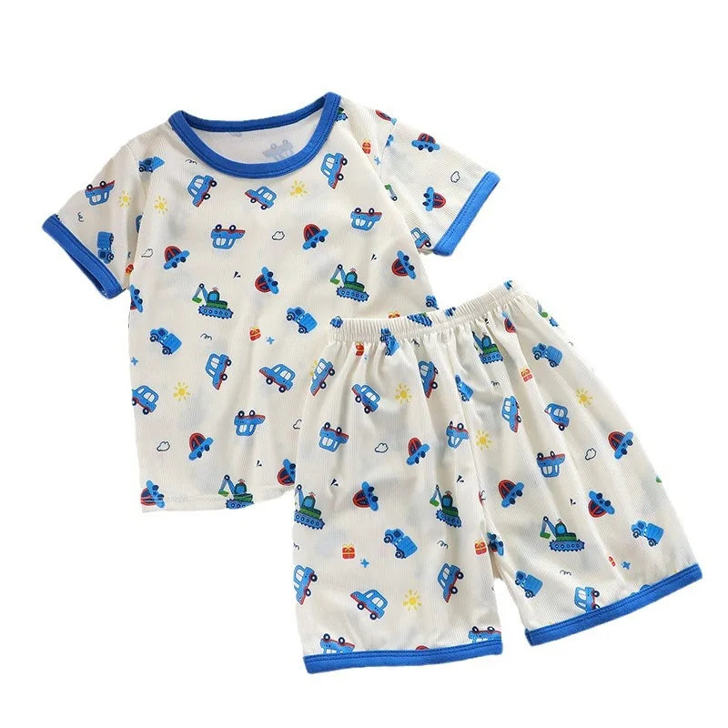 Kids Summer Animal Pajama Set - Short Sleeve Cartoon Sleepwear