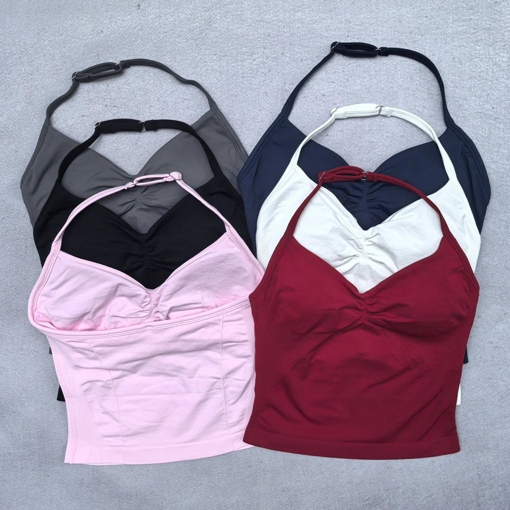 Conjunto Yoga 2 Piezas Mujer - Top Halter Sin Espalda y Shorts Cintura Alta Seamless