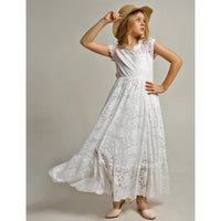 Lace Flower Applique Backless Gown – Elegant Girls' Party & Wedding Dress Ages 2–12