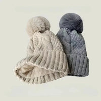 Gorro Invierno Mujer Pompón Piel - Tejido Twist Plush Beanie Ski Snow Cálido