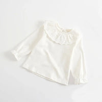Baby Girls Lace Long-Sleeve Blouse | Cotton & Linen, All-Season Top, Ages 0–24M