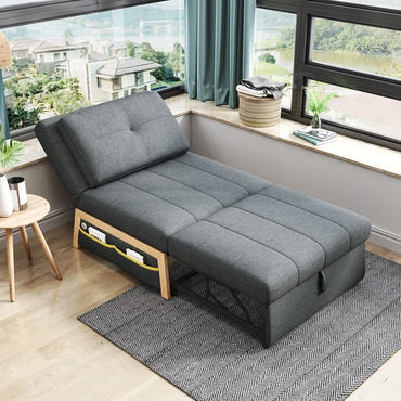 Sofá Cama Individual Plegable con USB - Madera Maciza y Esponja de Alta Resiliencia