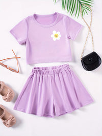 Girls Floral Summer Short Sleeve Top & Shorts Set (9M–5Y)