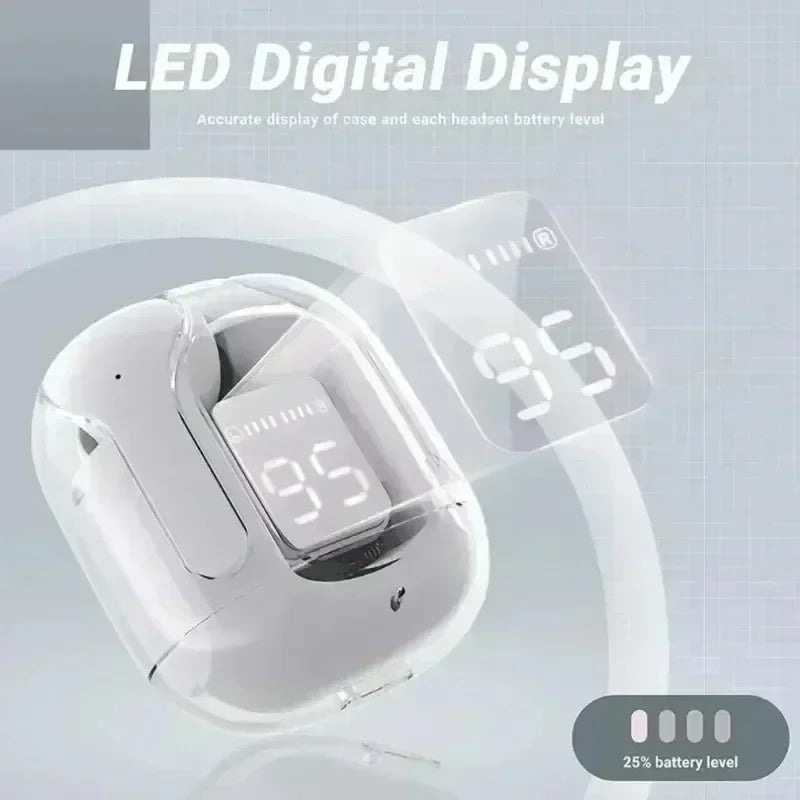 LS T6 ANC TWS Earphones | Bluetooth 5.3 Active Noise Cancelling 20H Battery Fast Charge LED Display Transparent Case