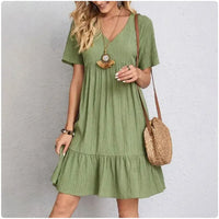 Vestido Peplum Mujer Verano - Cuello V Manga Corta con Volantes Cintura Suelta