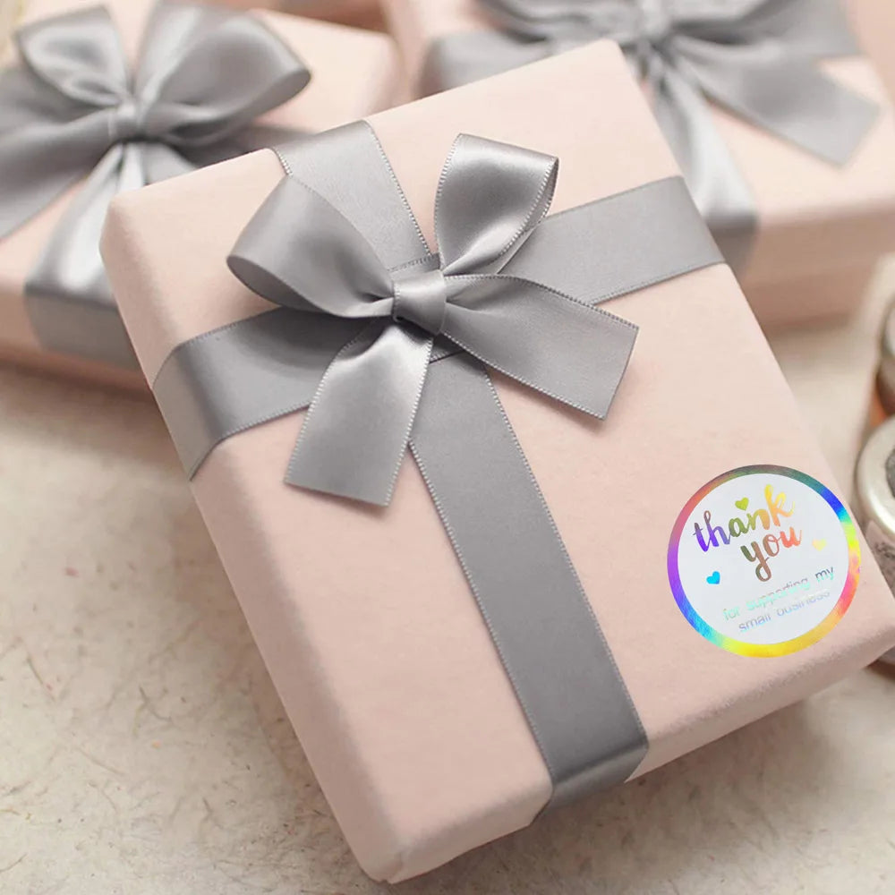 50-500pcs Rainbow Laser Thank You Stickers 1 Inch White Thank You Small Business Sticker For Crafts Gift Packaging