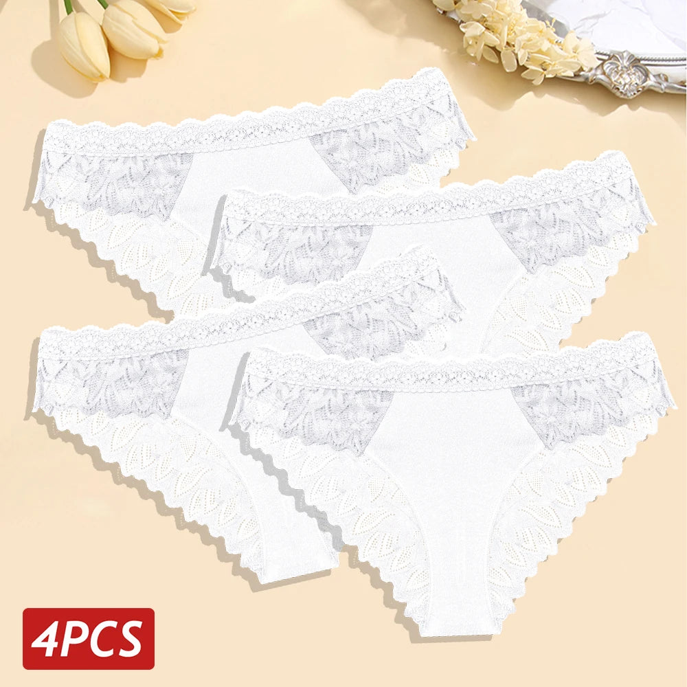 Set 4 Panties Sexy de Encaje Floral - Lencería Transparente Tiro Bajo
