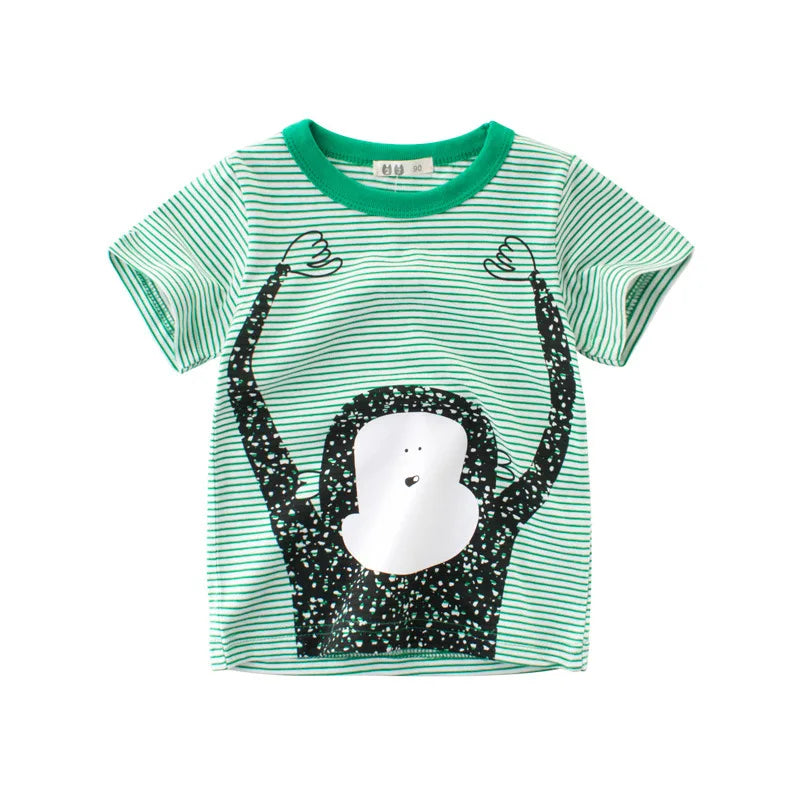 Boys Summer Cartoon Stripe T-Shirt | Short Sleeve Kids Tee Ages 2–9 Years