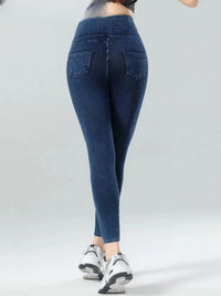 Jeggings Mujer Cintura Alta - Leggings Efecto Jeans con Bolsillos