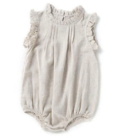 Baby Girls Vintage Linen & Cotton Ruffle Romper | Sleeveless Bodysuit, Ages 0–24M