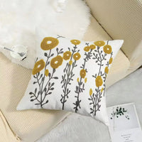 Floral Embroidered Cotton Pillow Cover - Rustic Decorative Cushion Case