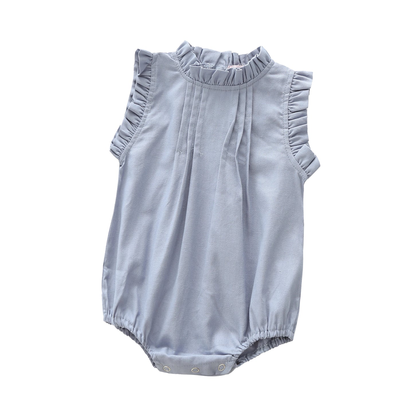 Baby Girls Vintage Linen & Cotton Ruffle Romper | Sleeveless Bodysuit, Ages 0–24M