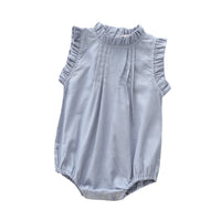 Baby Girls Vintage Linen & Cotton Ruffle Romper | Sleeveless Bodysuit, Ages 0–24M