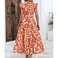 Floral Flying Sleeve Lace-Up Fairy Dress | A-Line Midi Women's Summer Dress